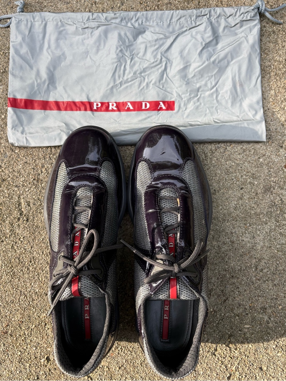 Prada America’s Cup Iconic Linea Rosa Collection-Gray and Dark Burgundy Sneakers